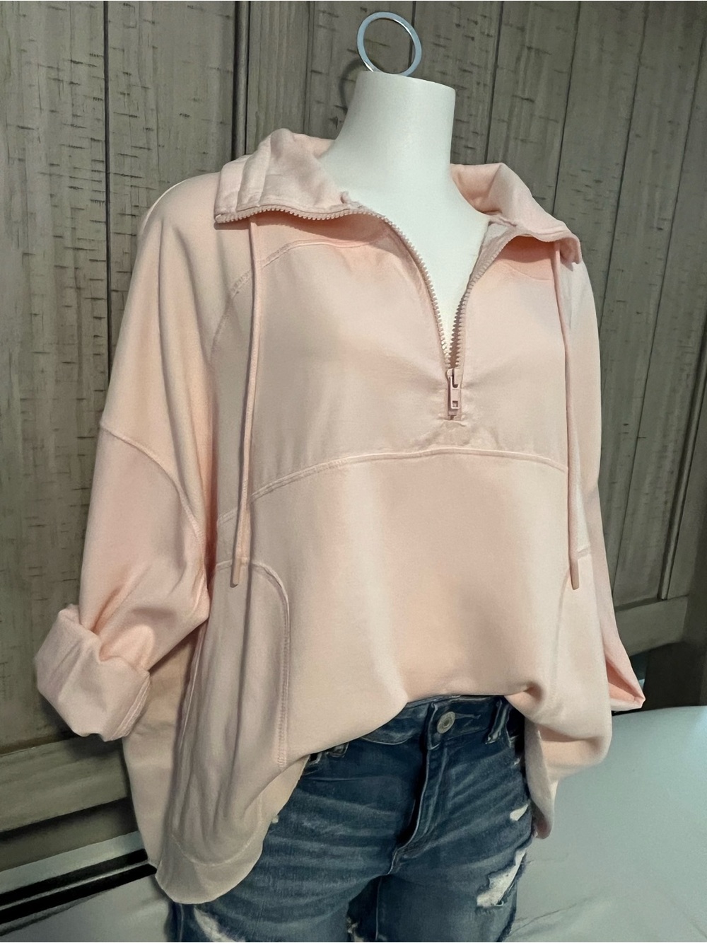 Forever 21 Blush Pink Half-Zip Pullover Hoodie